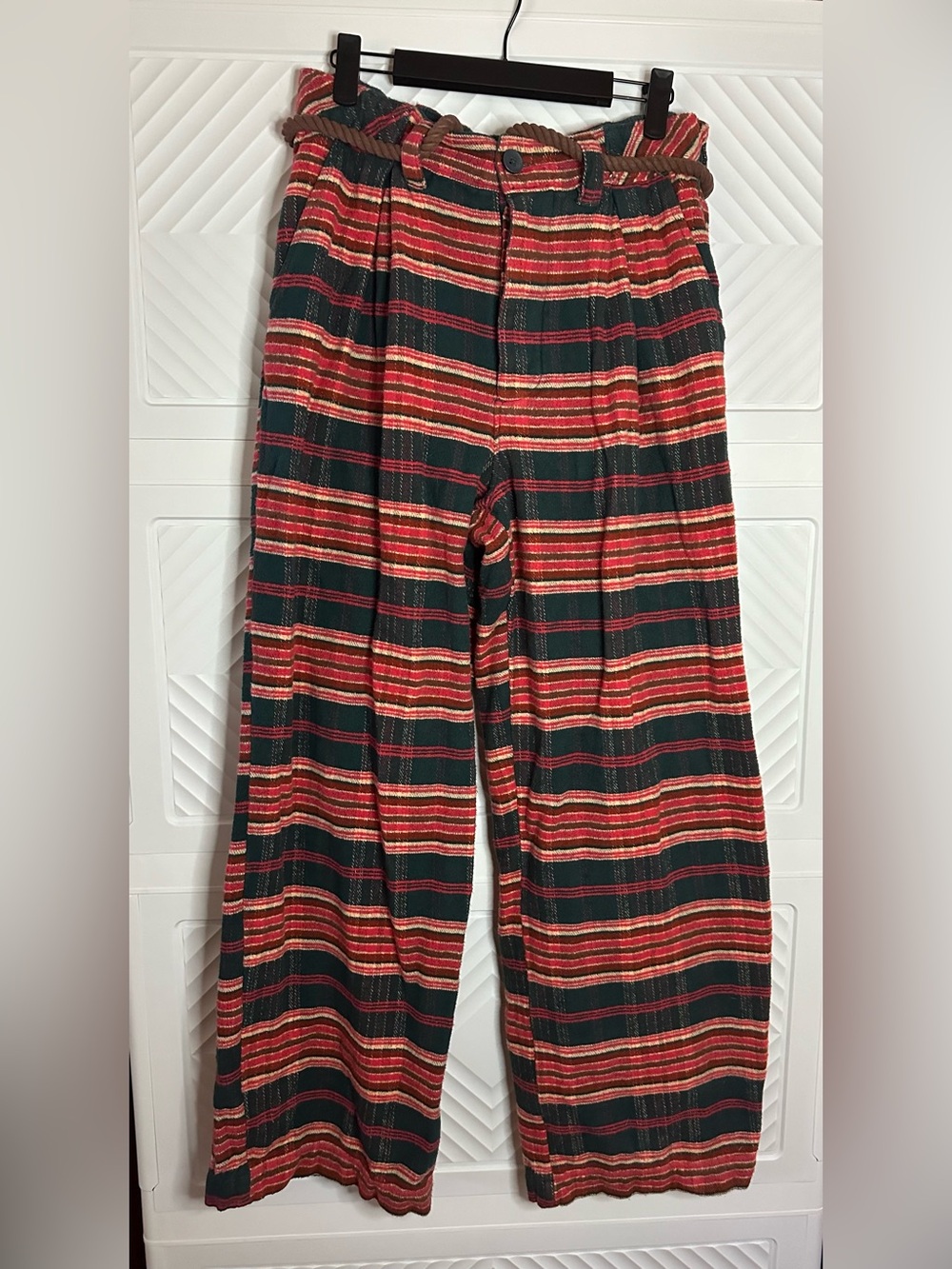Free People Corduroy Plaid Pants in Red and Dark Green